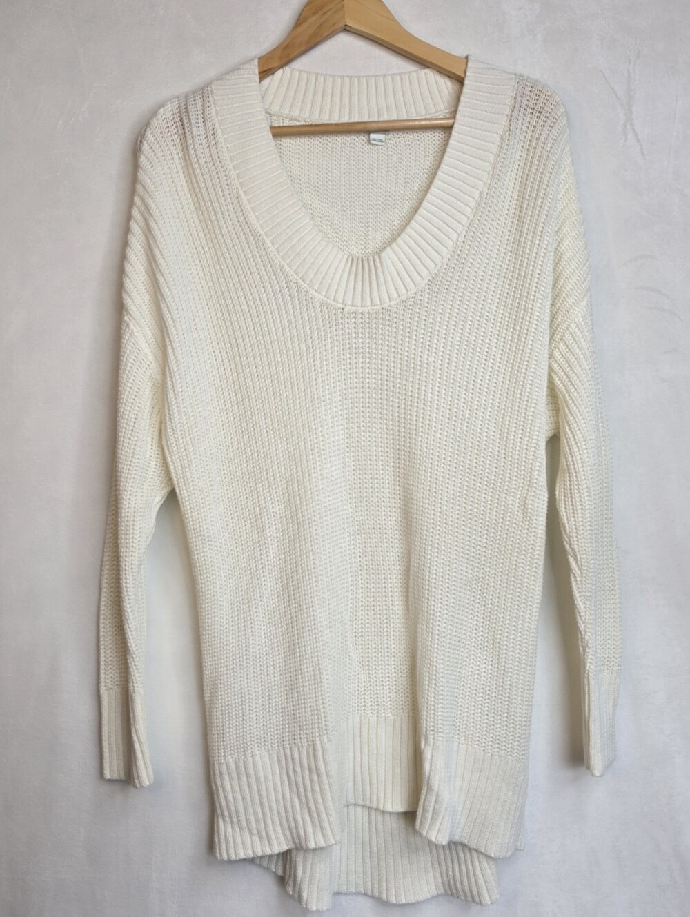 Aerie Cream White Oversized V-Neck Cotton Longline Sweater Size XS